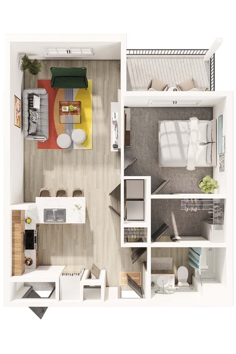 Floor plan for 1 bed, 1 bath, 922 sqft